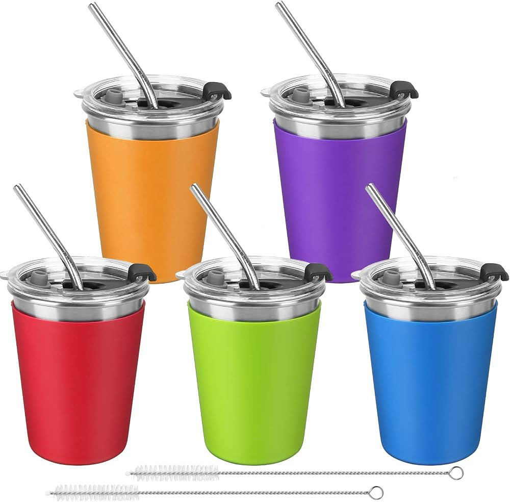 ShineMe Stainless Steel Kids Cups, 5pack with Spill Proof Lids, Straws & Silicone Sleeves, 12oz, ... | Amazon (US)