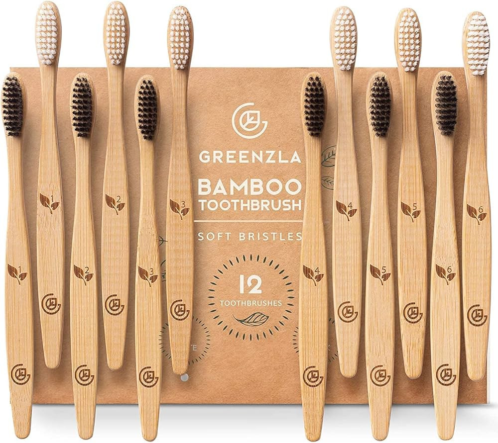 Greenzla Biodegradable Bamboo Toothbrushes, 12 Pack Sturdy BPA Free Soft Bristles Toothbrushes fo... | Amazon (US)