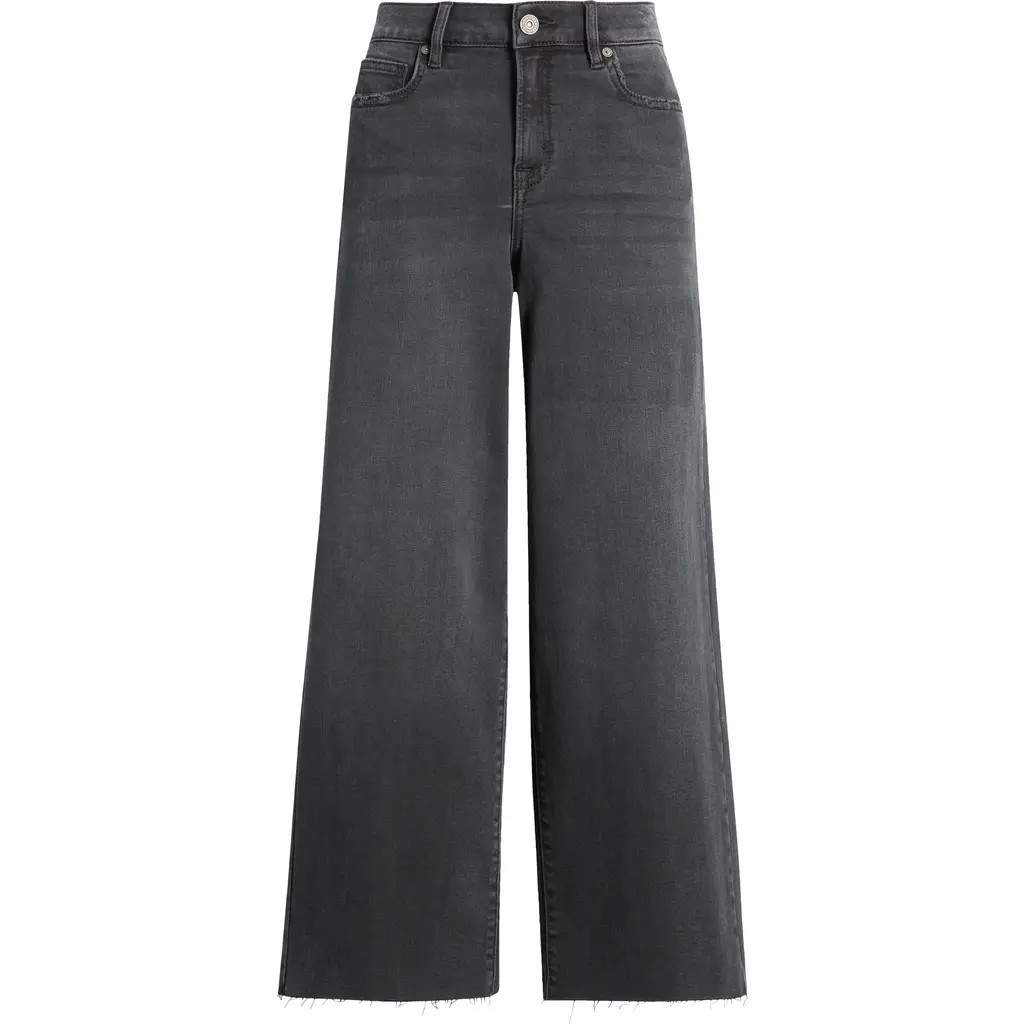 HIDDEN JEANS Raw Hem High Waist Wide Leg Jeans in Black at Nordstrom, Size 31 | Nordstrom