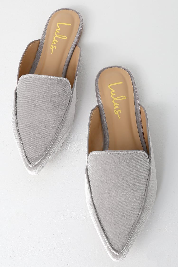 Joelle Grey Velvet Loafer Slides | Lulus (US)