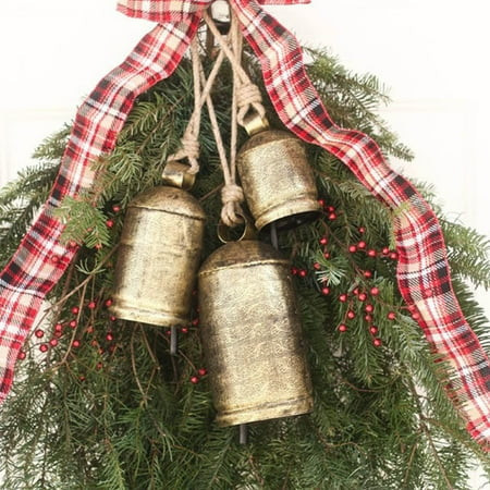 ADruer Christmas Cow Bells for Decoration, Vintage Handmade Gold Cowbell Christmas Decor, Lucky Rustic Christmas Hanging Ornaments Bells Set of 3 for Xmas Tree Home Decor | Walmart (US)