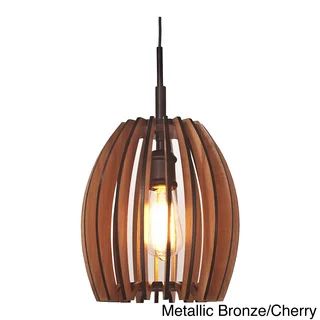 Canopy 1-light Crescendo Wood Slat Pendant (Metallic Bronze/Cherry) | Bed Bath & Beyond