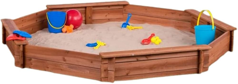 Octagon Wooden Cedar Sand box w Seat Boards | Eco-Friendly Cover & Ground Liner | 84" X 78" x 9" ... | Amazon (US)