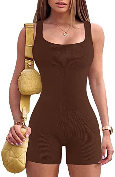 Yoga Jumpsuit for Women Ribbed One Piece Tank Top Sleeveless Bodycon Sport Shorts Gym Romper Work... | Amazon (CA)