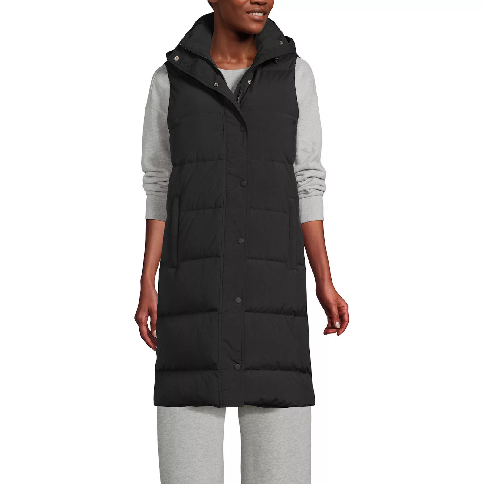 Women's Lands' End Wide Channel 600 Down Puffer Long Vest, Size: Medium, Black | Kohl's