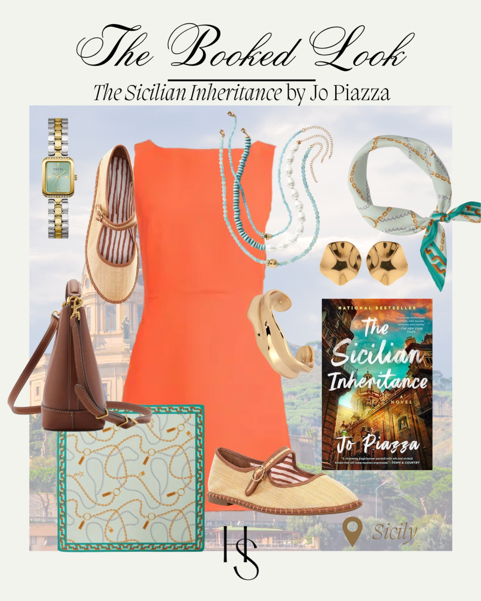 The Booked Look: outfit based on The Sicilian Inheritance 
Outfit for exploring Europe, European adventure, outfit for Europe 