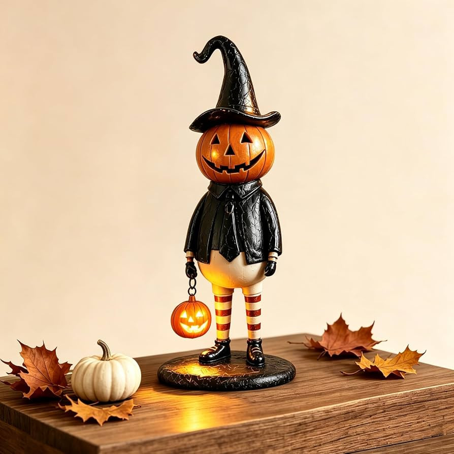 Vintage Pumpkin Gentleman Figurine, Light Up Lantern Tabletop Decor | Handpainted resin Halloween statue with glowing pumpkin lantern. Perfect for mantel, shelf & fall. Witch hat gentleman. - Amazon.com | Amazon (US)