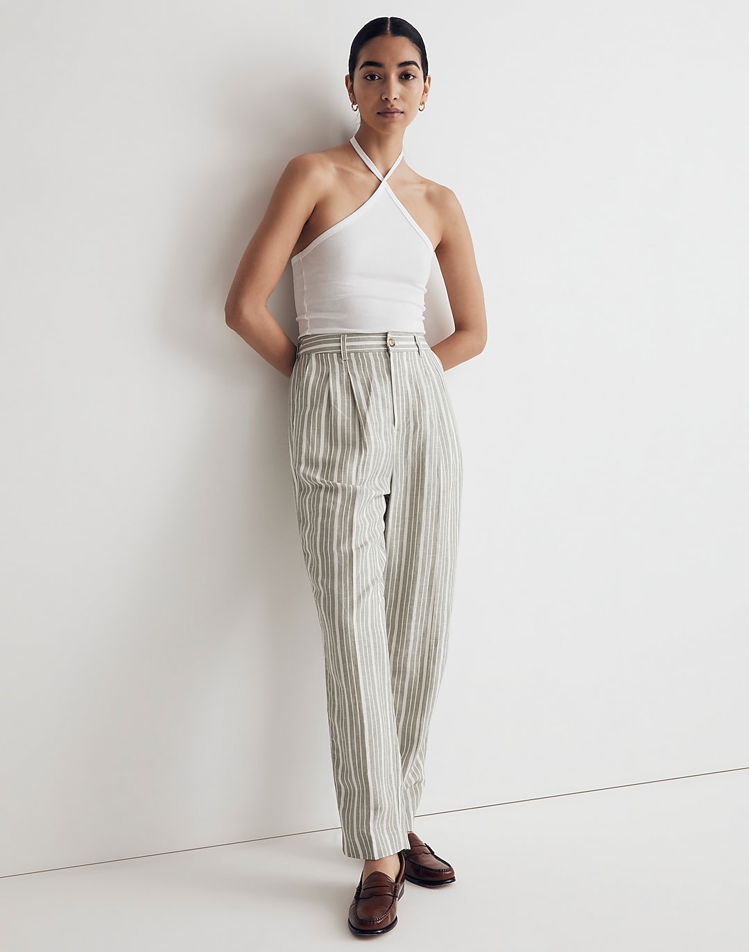 The Tailored Tapered Pant in Striped Linen-Blend | Madewell