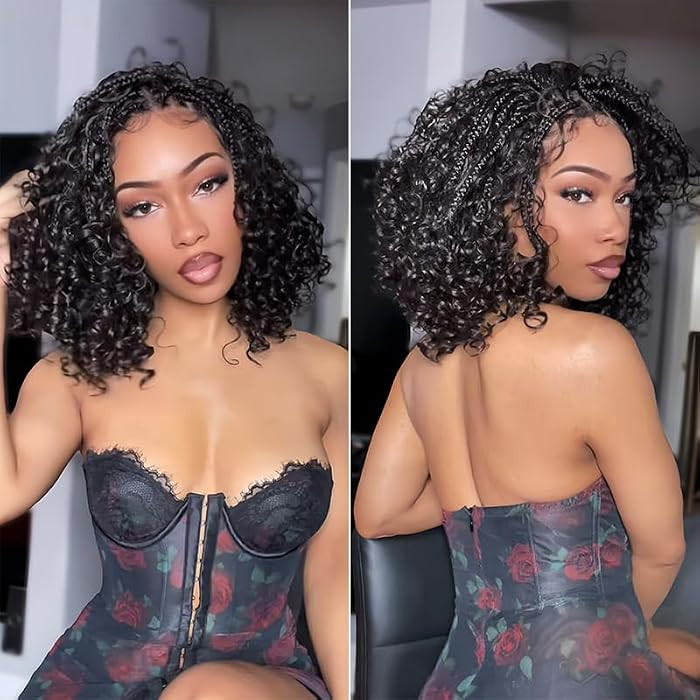 Cruly Boho Braided Wig Water Wave Veralux™ 13x6 HD Lace Frontal Wig Glueless Braids Wig for Black Women Pre-Cut Lace Wig Premium Fiber Braided Beginner Friendly 12 Inches Natural Black | Amazon (US)
