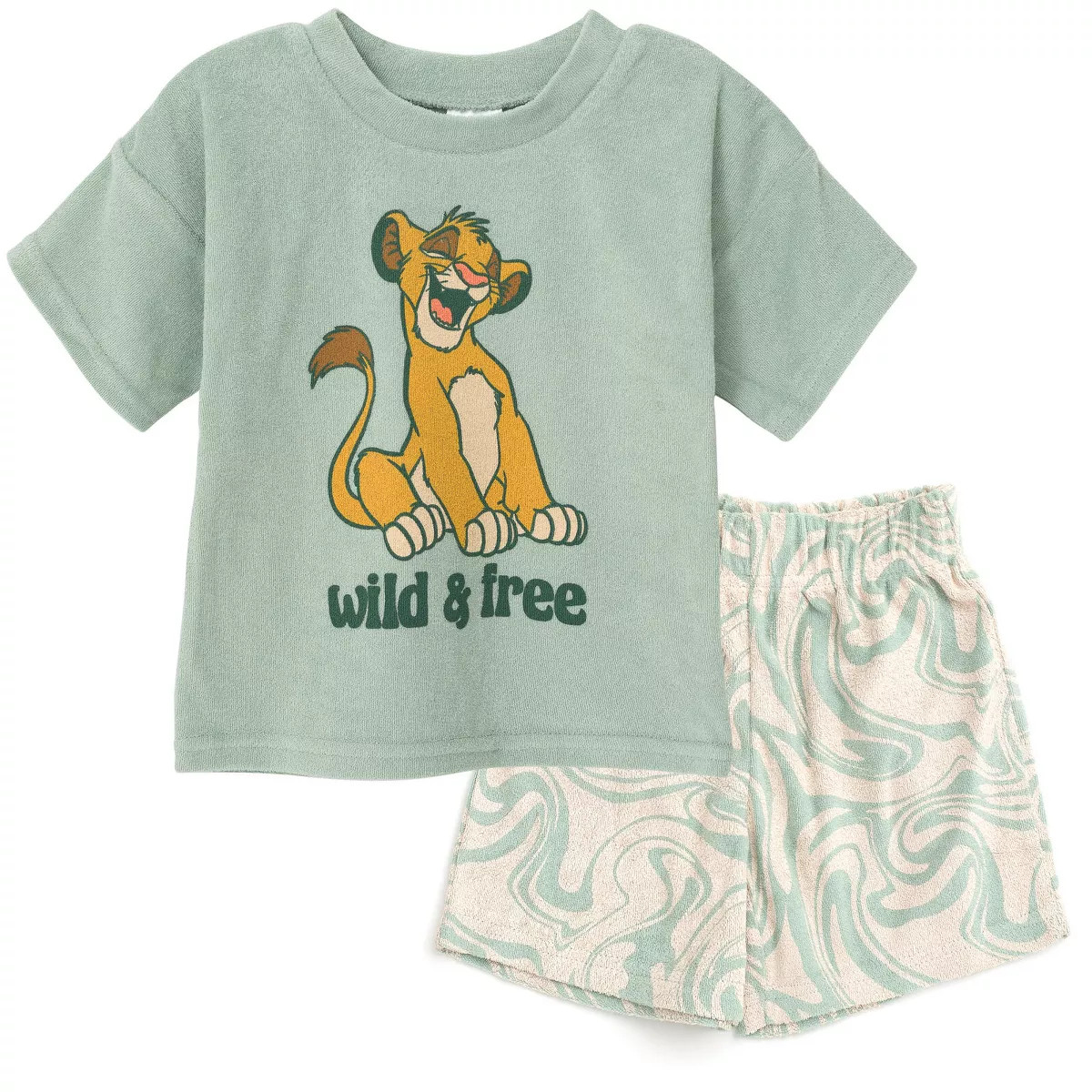 Disney Lion King Simba Toddler Boys French Terry T-Shirt and Shorts Outfit Set Green 2T | Target