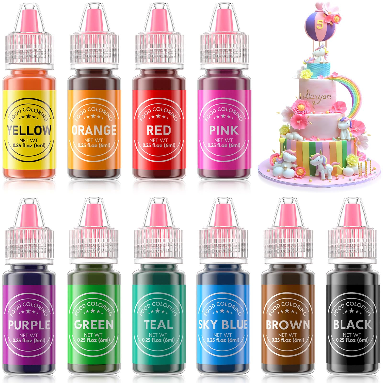 Food Coloring Liquid 10 Colors for Baking,Cherrysea Food Grade Cake Food Coloring Set for Hallowe... | Amazon (US)