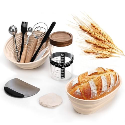 Sourdough Starter Kit, 40oz Sourdough Starter Jar with Bread Sling, 2 Silicone Banneton 9 Bread Proofing Baskets,Complete Sourdough Bread Baking Supplies for Beginners | Amazon (US)
