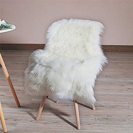 HLZHOU Soft Faux Fur Rug White Sheepskin Chair Cover Seat Pad Shaggy Area Rugs for Bedroom Sofa Livi | Walmart (US)