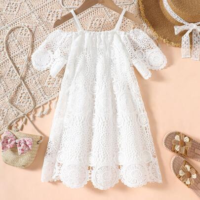 Young Girls White Embroidered Dress. This Dress Has Delicate Lace Embroidery, Giving A Feel. It Can Showcase Their Innocence And Sweetness. The White | SHEIN