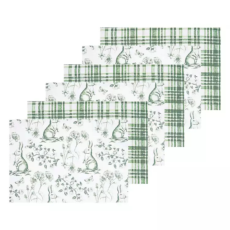 New! Green Bunny Toile Easter Placemats, Set of 6 | Kirklands