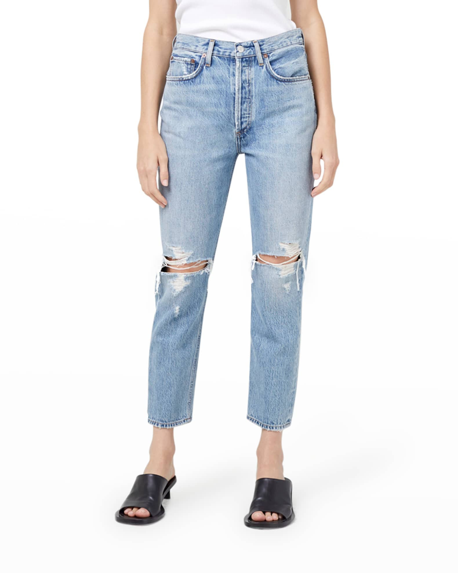 AGOLDE Riley Straight-Leg  Distressed Crop Jeans | Neiman Marcus