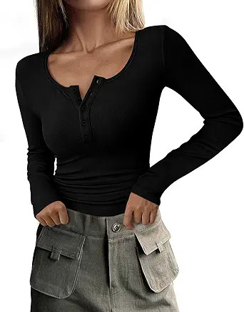 PRETTYGARDEN Women's 2026 Fall Long Sleeve Henley T Shirts Button Ribbed Knit Slim Fit Basic Tops... | Amazon (US)