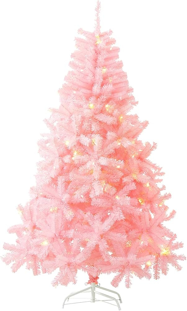 4Ft Pink Artificial Christmas Tree with Lights Hinged Branches Douglas Fir Christmas Tree with Me... | Amazon (US)