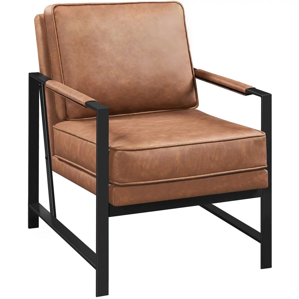 Alden Design Mid-Century Modern Accent Chair with Metal Frame, Light Brown Faux Leather | Walmart (US)
