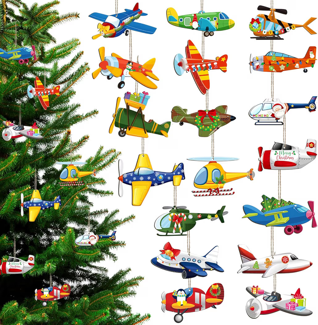 Pinkunn 36 Pcs Christmas Hanging Ornaments Christmas Vehicle Wood Ornaments Set Transportation Th... | Amazon (US)