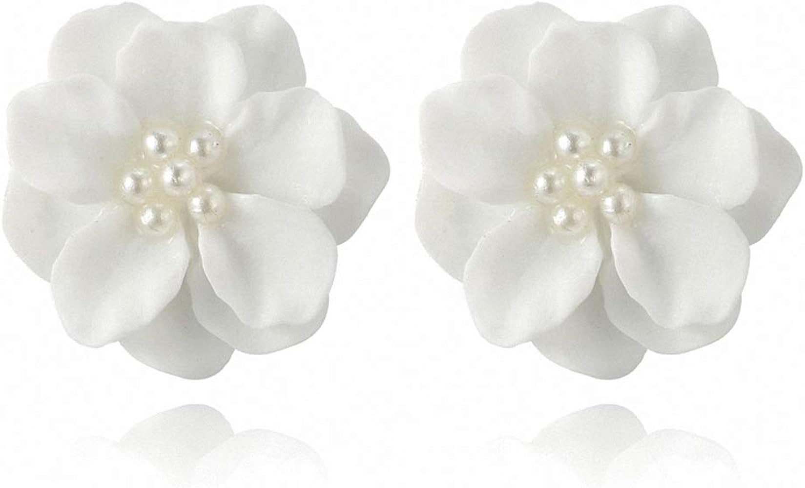 Elegant Resin White Flower Stud Earrings Women Tiny Pearls Floral Earrings Studs Earrings | Amazon (US)