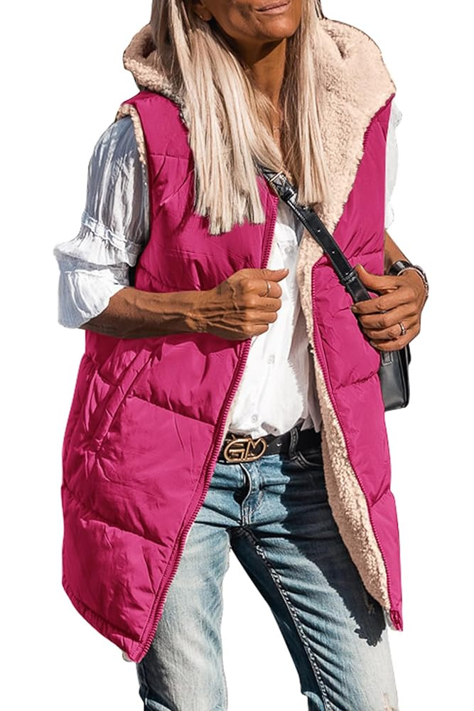 PRETTYGARDEN Womens 2025 Fall Reversible Vests Sleeveless Fleece Jacket Zip Up Hoodie Pockets Lon... | Amazon (US)
