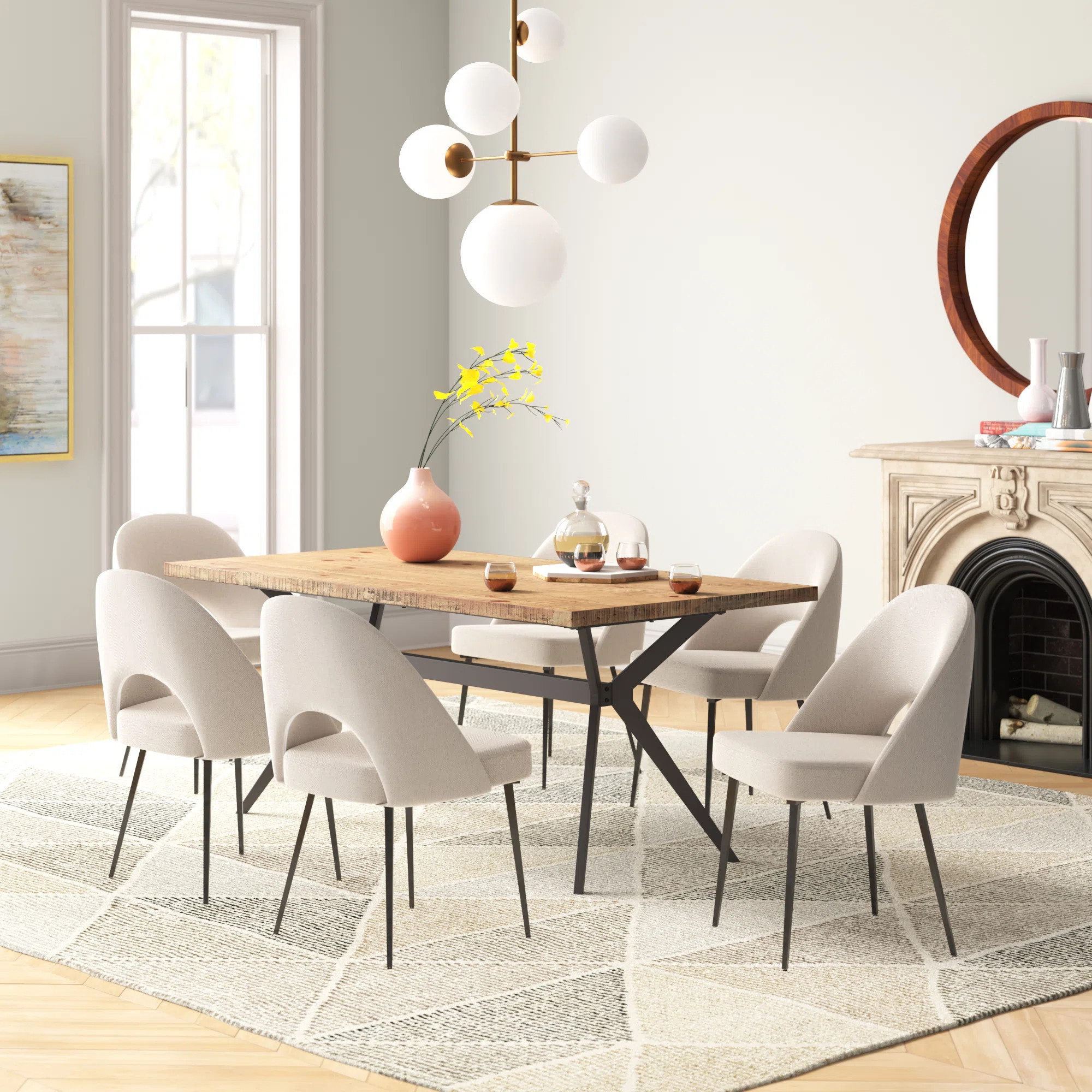 Etna 6 - Person Solid Wood Top Trestle Dining Set | Wayfair North America