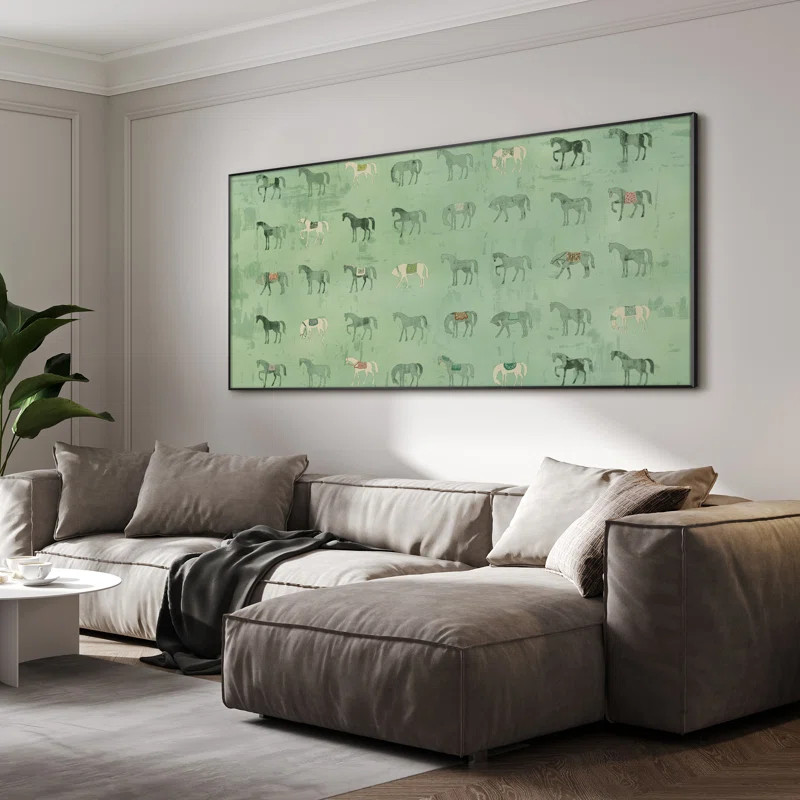 Extra Large Wall Art Fabric Print - Mint Green Horse Illustration Playful Pattern with Farmhouse ... | Wayfair North America