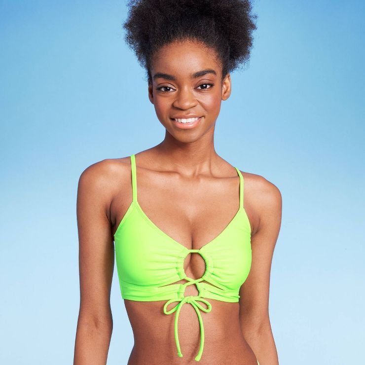 Women's Lace-Up Longline Bikini Top - Wild Fable™ Neon Green | Target