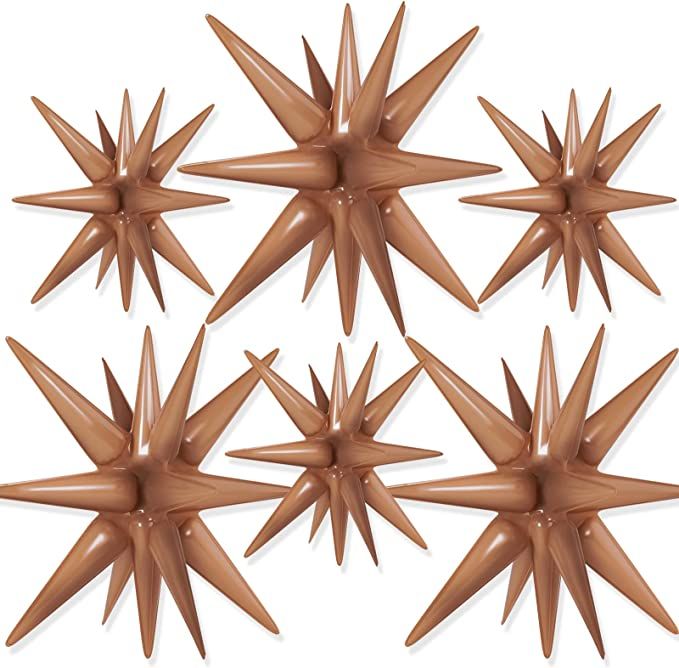 PartyWoo Brown Star Balloons 6 pcs, One-Piece 14-Pointed Starburst Balloons, 27 & 22 Inch Star Ex... | Amazon (US)