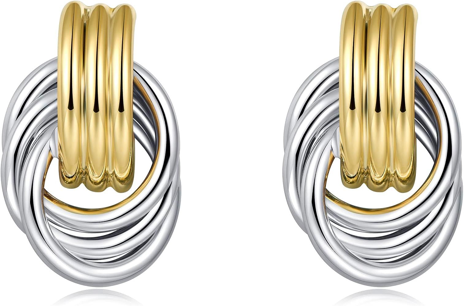 LILIE&WHITE Rhodium And Gold Two Tone Dangle Earrings For Women Statement earrings Geometric Earring | Amazon (US)