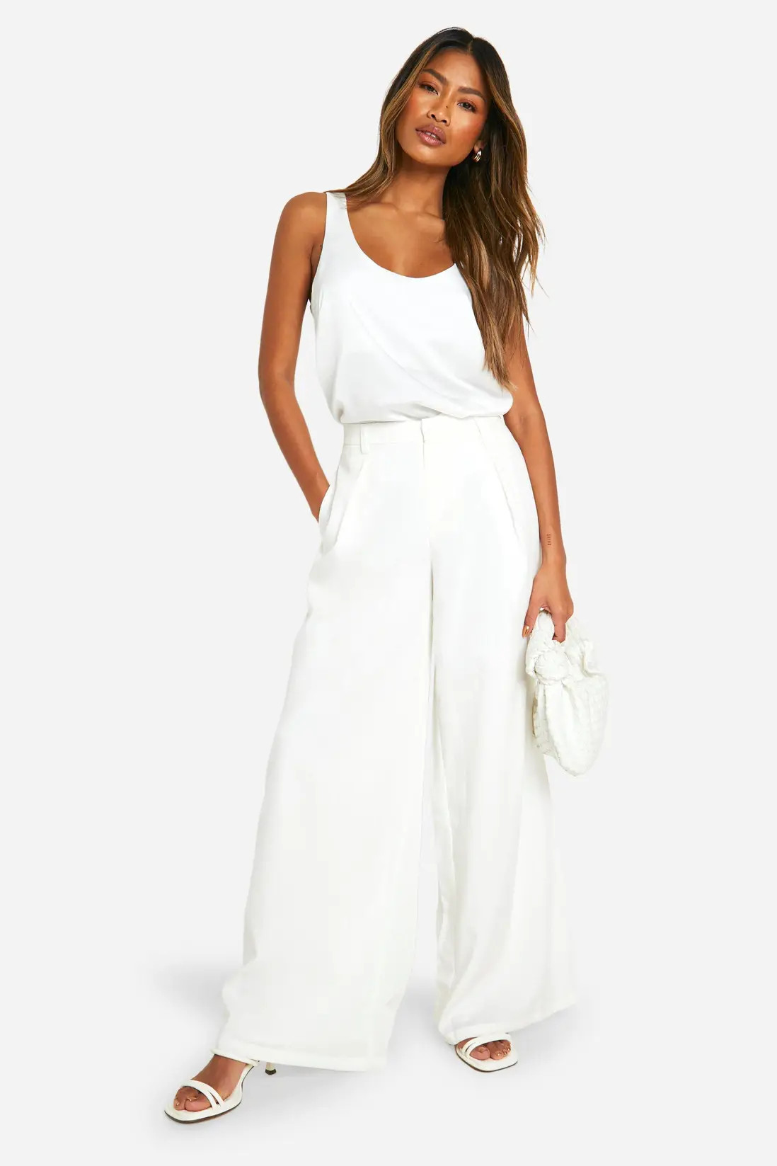 Ivory Boohoo Basics Satin Scoop Neck Cami | Boohoo | Boohoo.com (UK & IE)