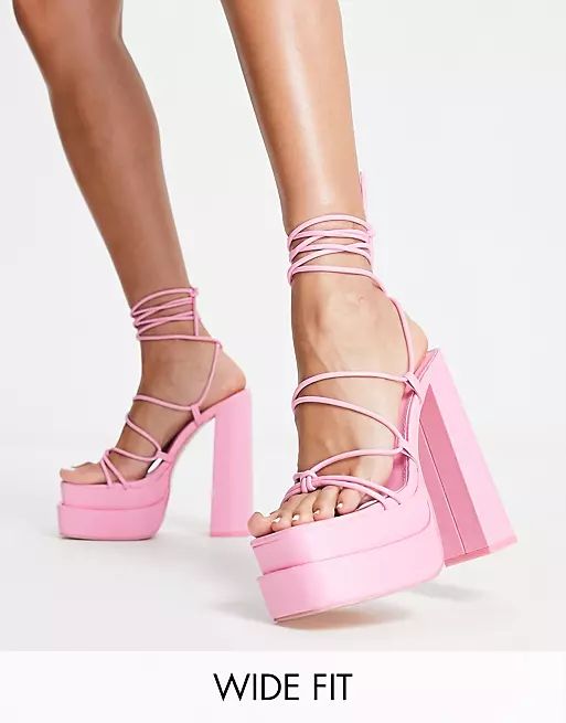 Public Desire Wide Fit Glow Girl platform heeled sandals in pink | ASOS (Global)