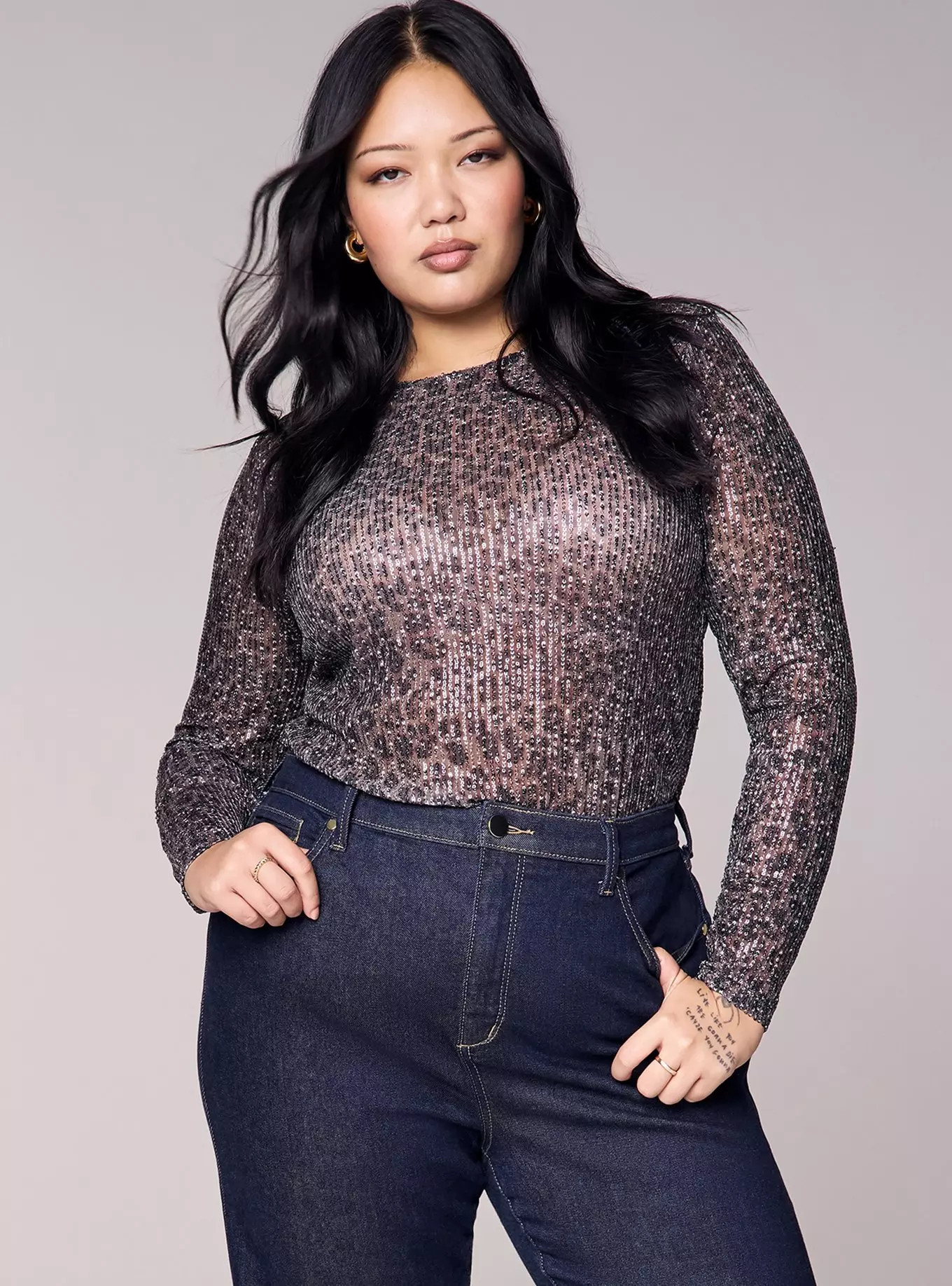 Sequin & Mesh Long Sleeve Top | Torrid (US & Canada)