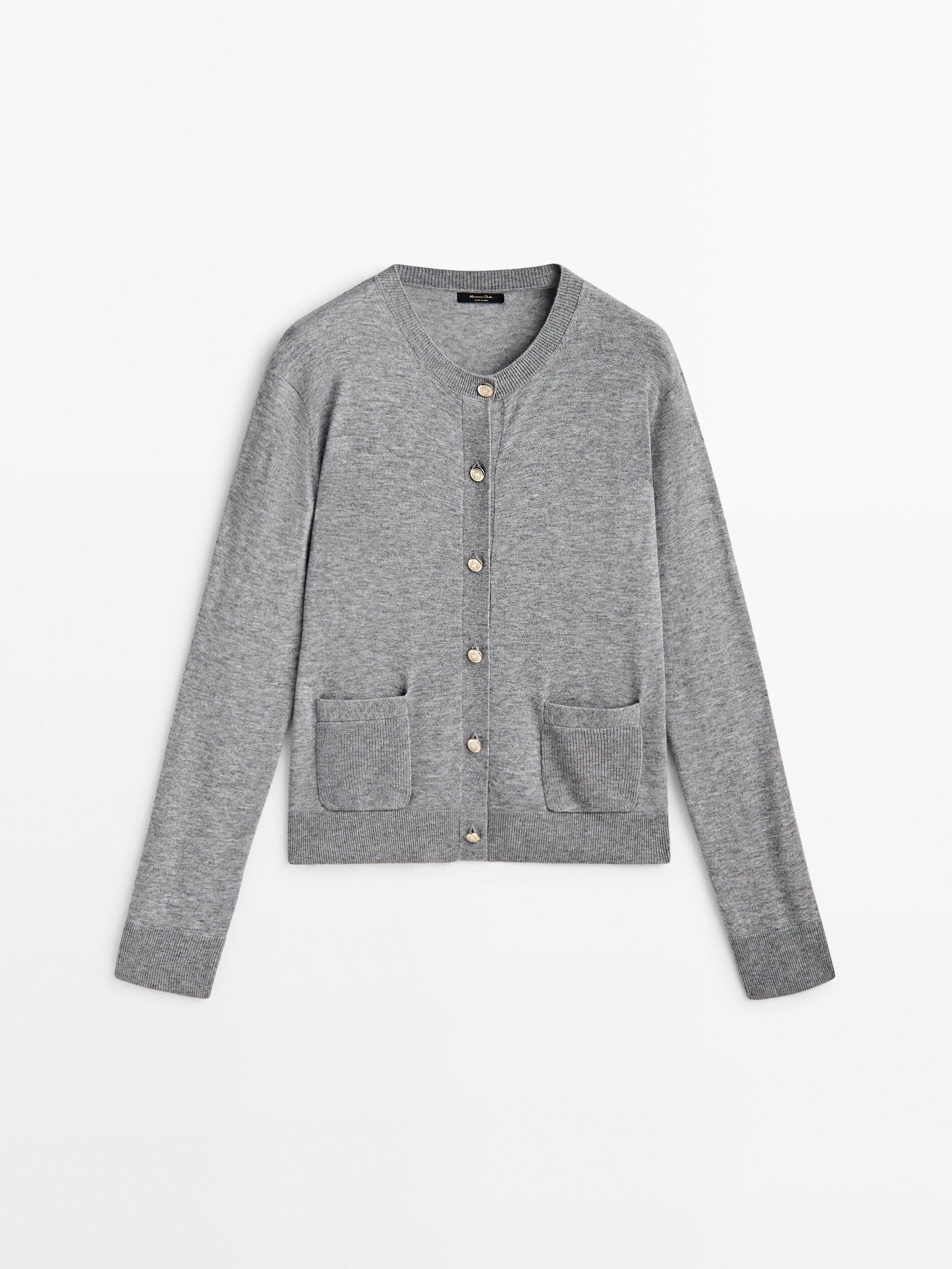 Knit cardigan with gold buttons - Massimo Dutti United Kingdom | Massimo Dutti UK