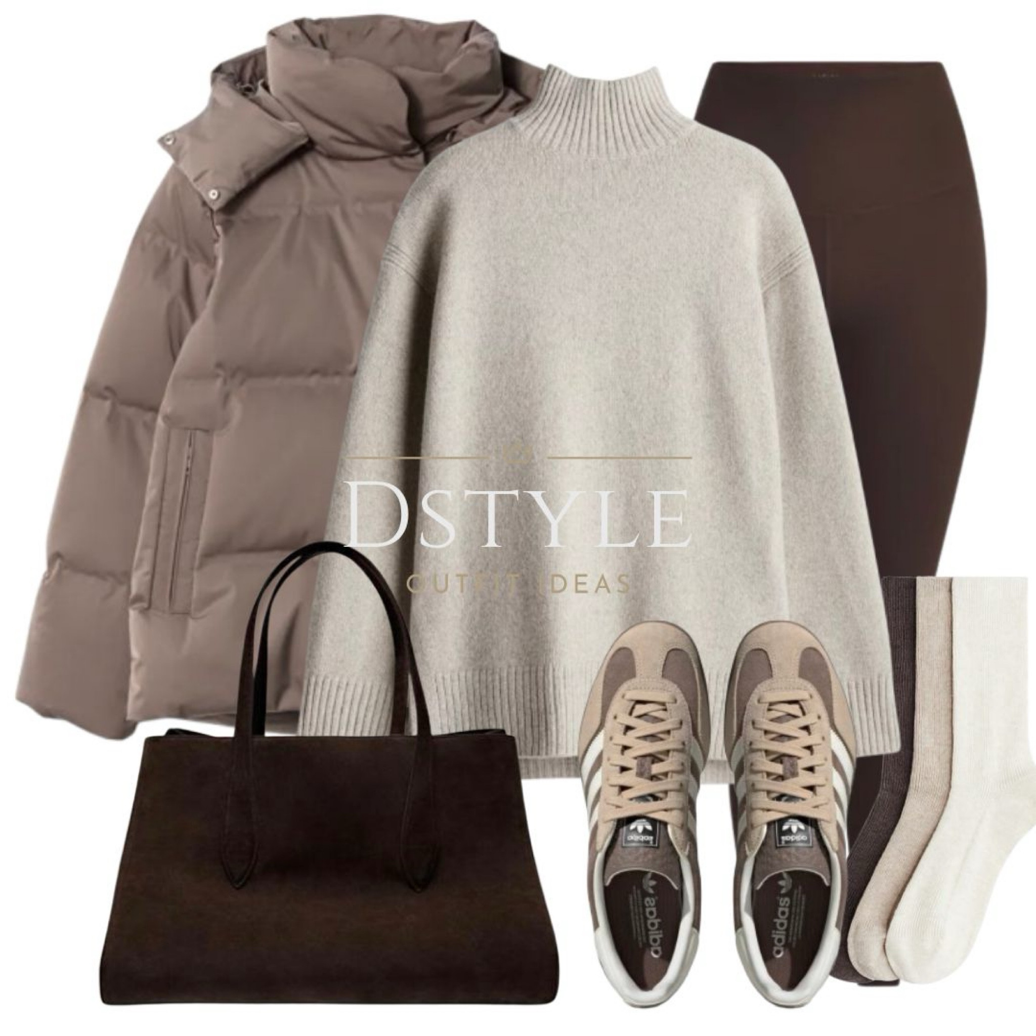 Brown down jacket, beige marl oversized sweater, brown leggings, brown suede bag, ribbed socks, matching Adidas Gazelle indoor sneakers/ trainers

 

#LTKStyleTip #LTKShoeCrush #LTKItBag