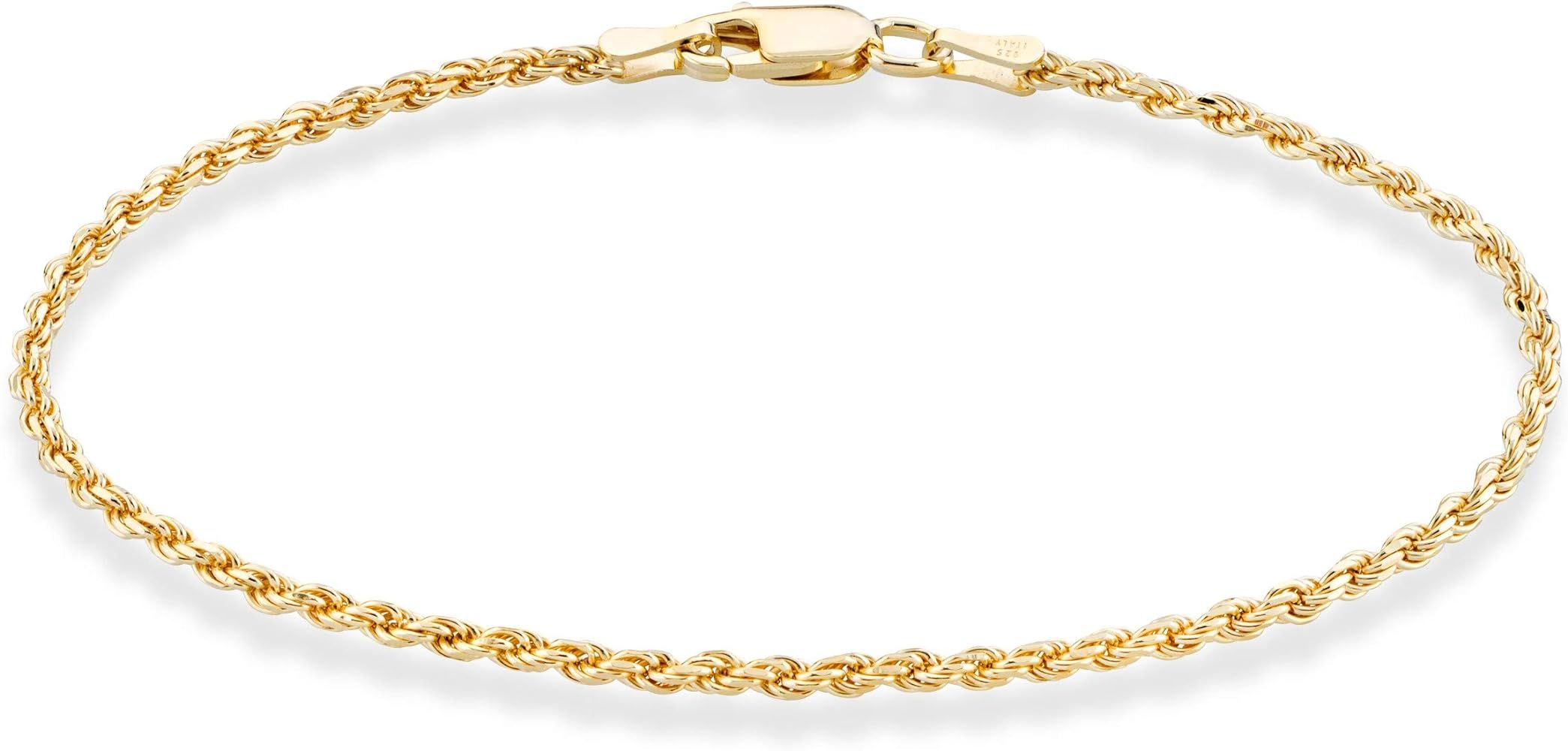 Miabella 18K Gold Over Sterling Silver Italian 2mm, 3mm Diamond-Cut Braided Rope Chain Bracelet f... | Amazon (US)