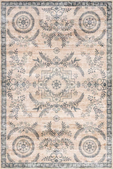 Beige Londyn Floral Vines Washable Stain-Resistant Area Rug | Rugs USA
