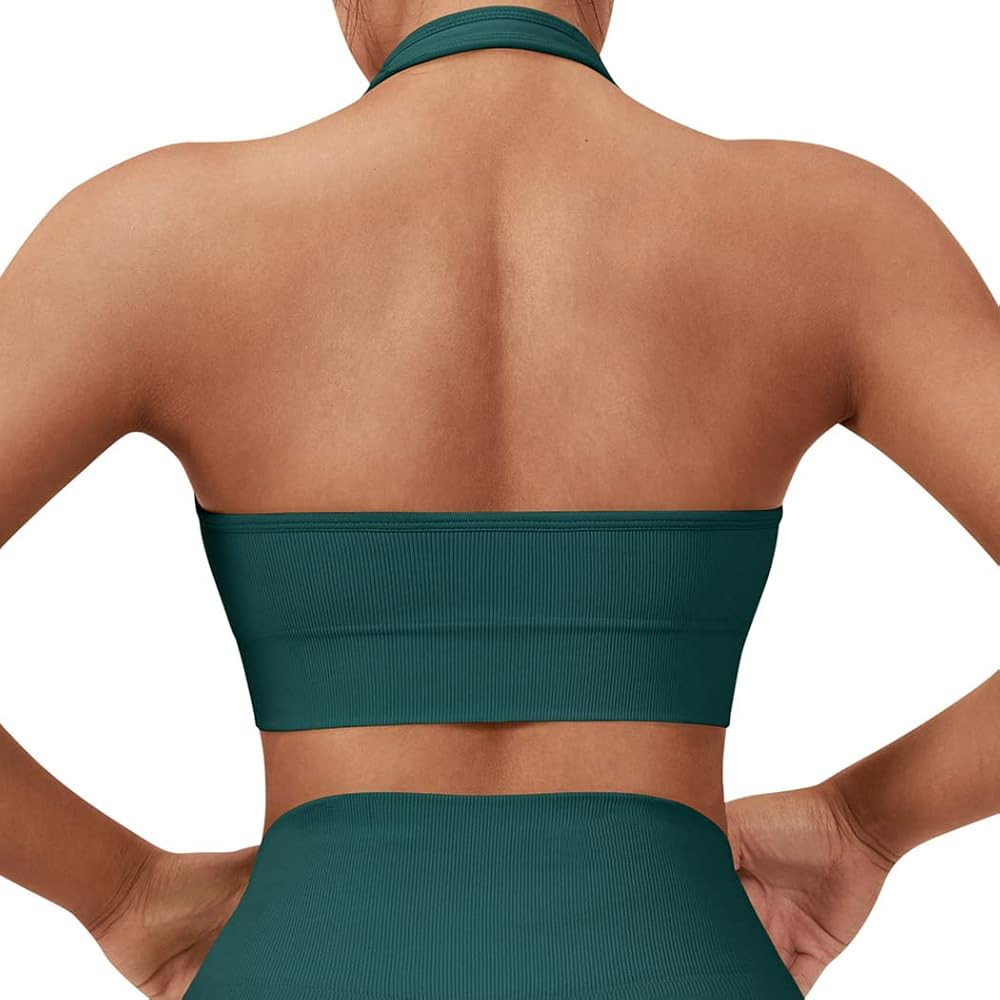 SUUKSESS Women Seamless Halter Sports Bra Open Back Padded Workout Crop Tank Tops | Amazon (US)