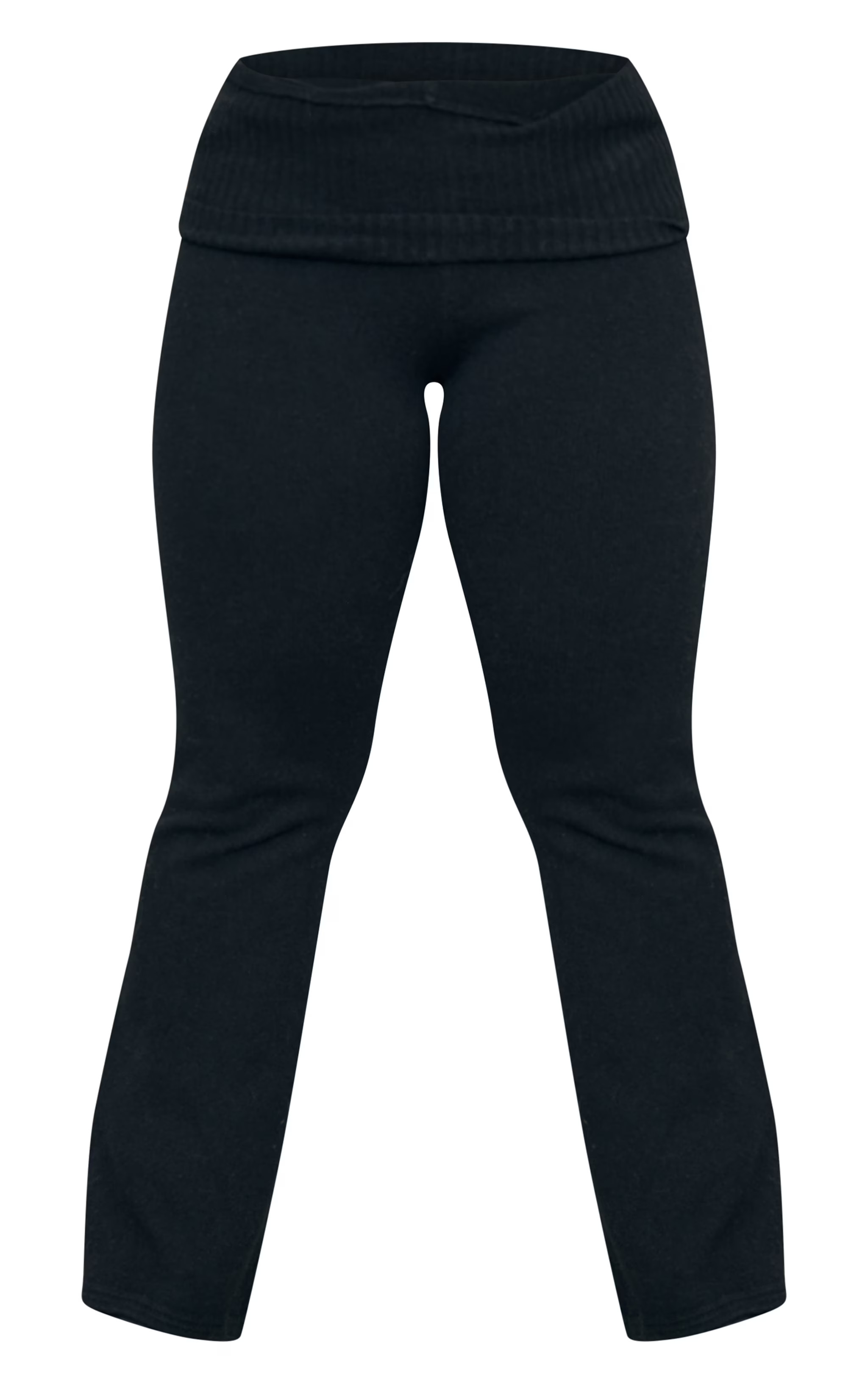 Plus Black Melange Soft Knit Foldover Waist Flared Pants | PrettyLittleThing US