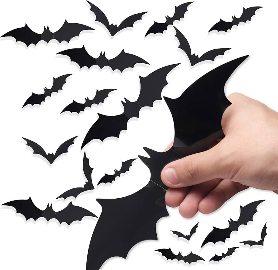 60 PCS Halloween Bats Decoration, 4 Different Sizes Realistic PVC Black 3D Scary Bat Sticker for ... | Amazon (US)