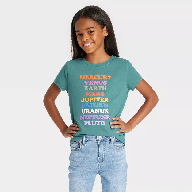 Girls' 'Planets' Short Sleeve Graphic T-Shirt - Cat & Jack™ Dusty Green | Target