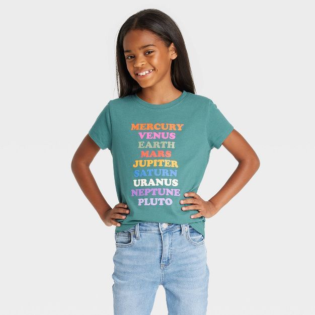 Girls' 'Planets' Short Sleeve Graphic T-Shirt - Cat & Jack™ Dusty Green | Target