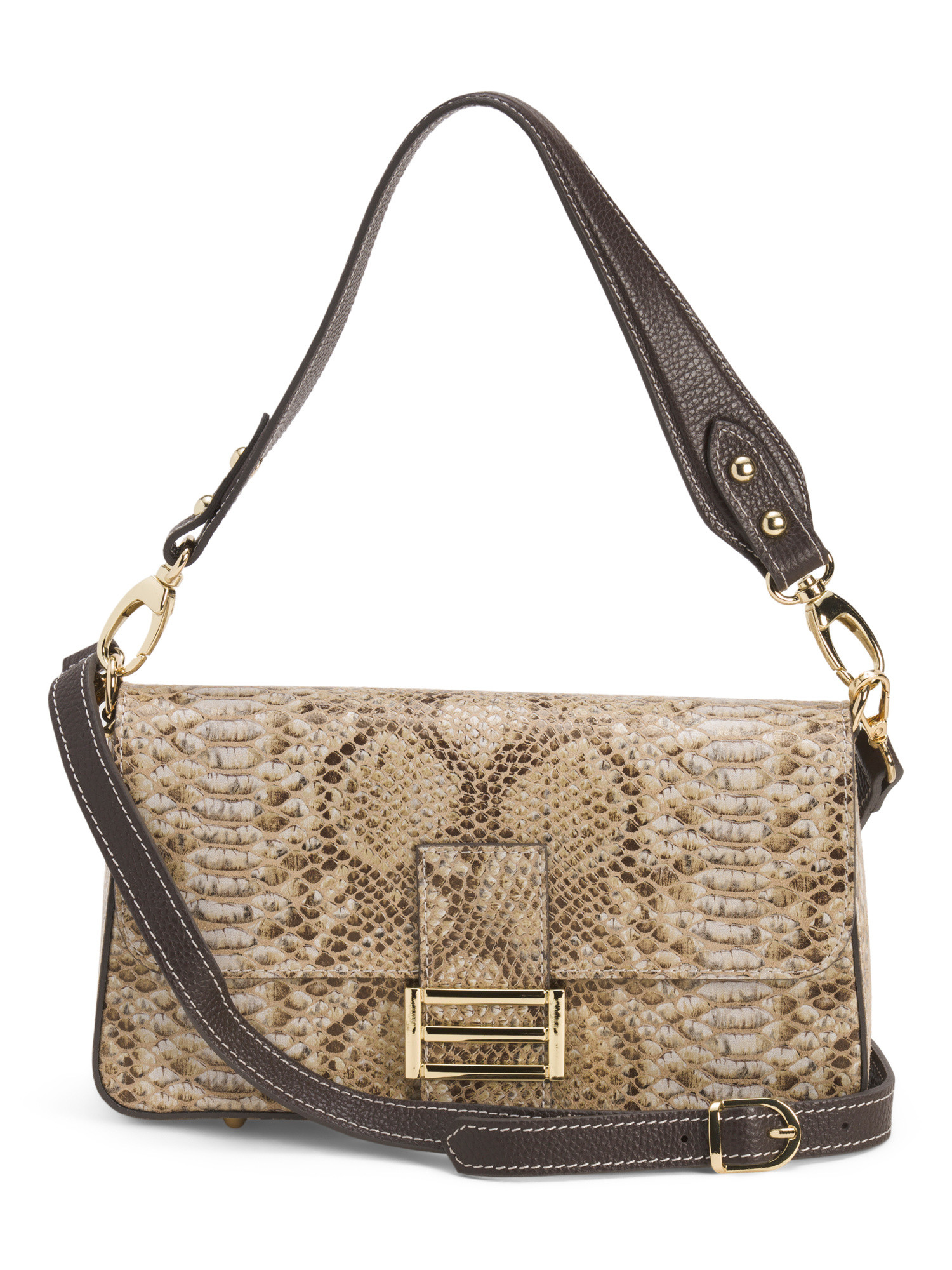Made In Italy Leather Snake Print Flap Over Baguette Crossbody | Handbags | Marshalls | Marshalls