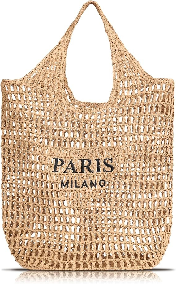 Pleneal Straw Beach Bags for Women - Women Beach Handmade Woven Tote Bag, Summer Mesh Hollow Shou... | Amazon (US)