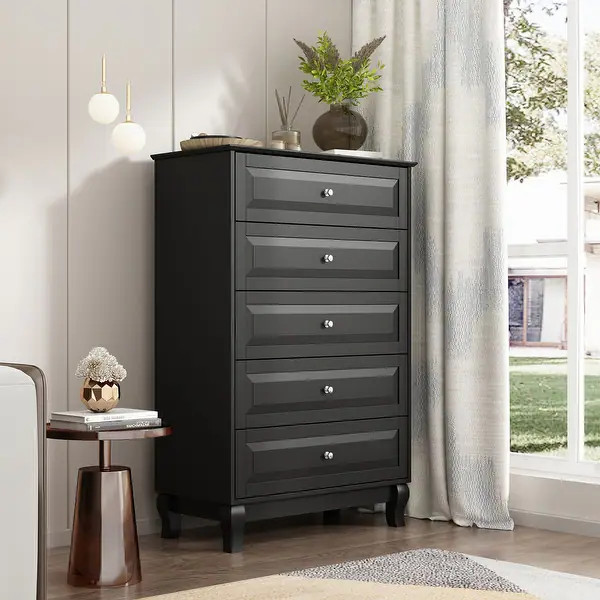 Modern Dresser Storage Chest with 5 Drawers Console Table(BlACK/WHITE) - Black - 5-drawer | Bed Bath & Beyond