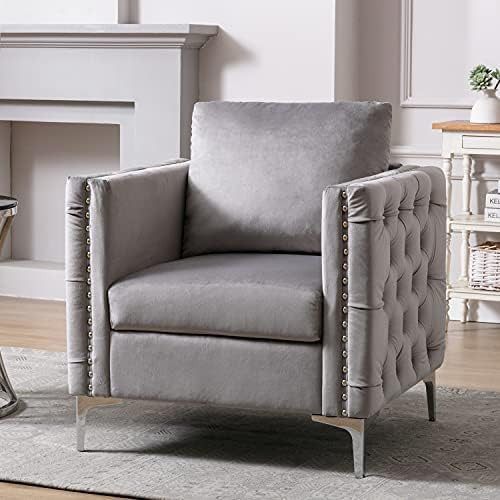Amazon.com: Modern Velvet Armchair, Harper & Bright Designs Tufted Button Accent Chair Club Chair wi | Amazon (US)