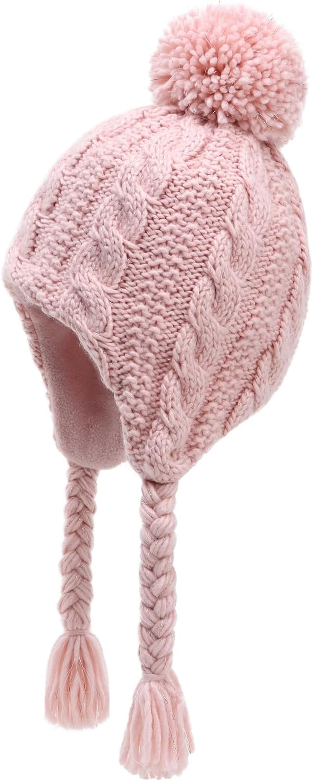 Winter Peruvian Hat Earflap Fleece Lined Pompon Knit Hat Beanie for 3-10T Baby Girls | Amazon (US)