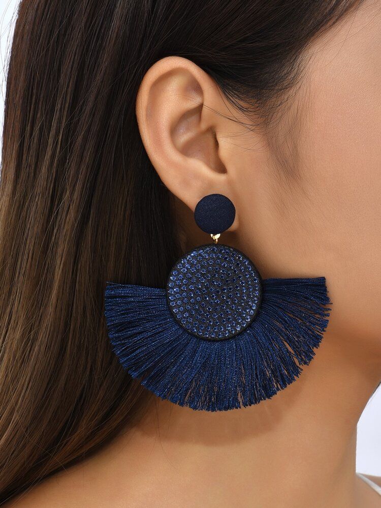 Rhinestone Decor Tassel Drop Earrings | SHEIN