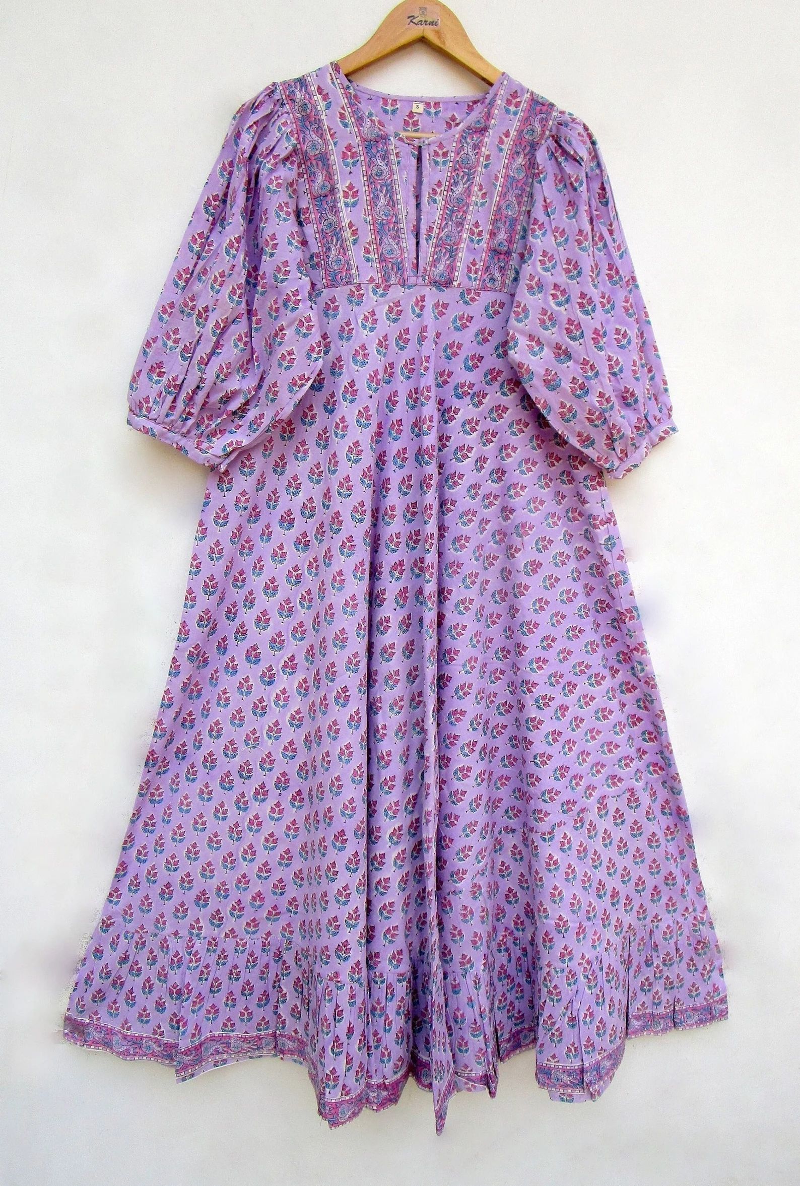 purple flowery printed cotton long maxi dress - Henley neckline with buttons maxi dress - 3/4th s... | Etsy (US)
